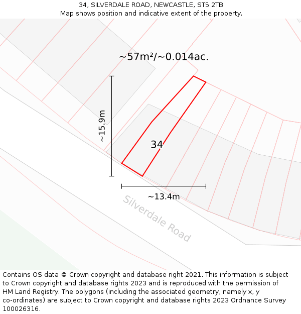 34, SILVERDALE ROAD, NEWCASTLE, ST5 2TB: Plot and title map