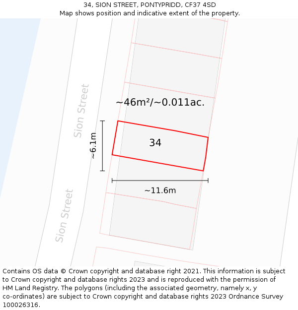 34, SION STREET, PONTYPRIDD, CF37 4SD: Plot and title map