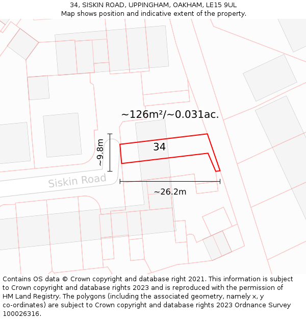 34, SISKIN ROAD, UPPINGHAM, OAKHAM, LE15 9UL: Plot and title map