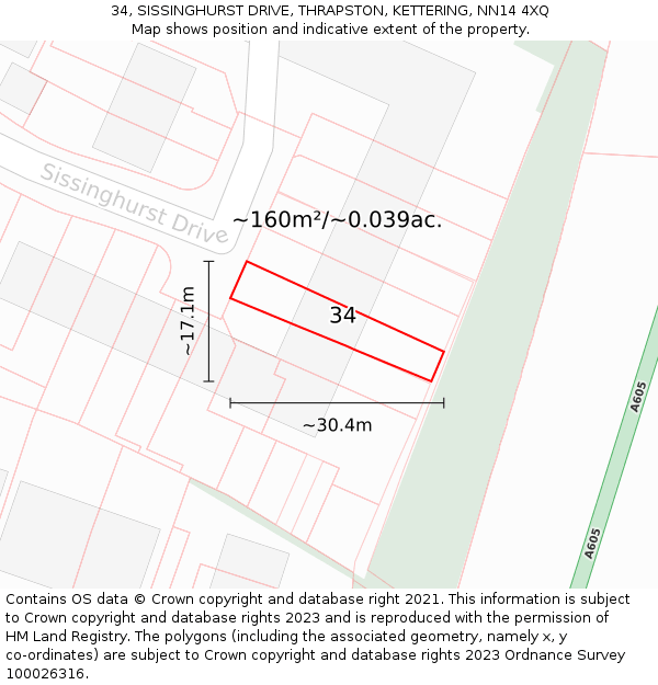 34, SISSINGHURST DRIVE, THRAPSTON, KETTERING, NN14 4XQ: Plot and title map