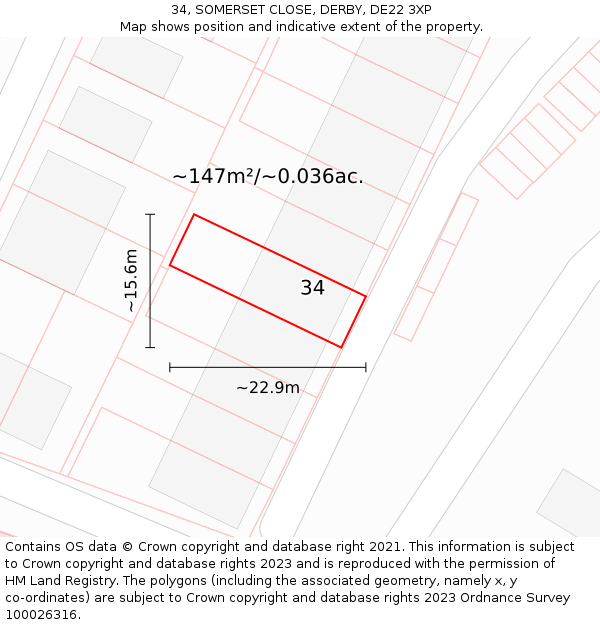 34, SOMERSET CLOSE, DERBY, DE22 3XP: Plot and title map