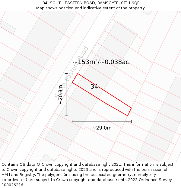34, SOUTH EASTERN ROAD, RAMSGATE, CT11 9QF: Plot and title map