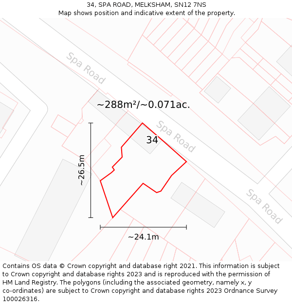 34, SPA ROAD, MELKSHAM, SN12 7NS: Plot and title map