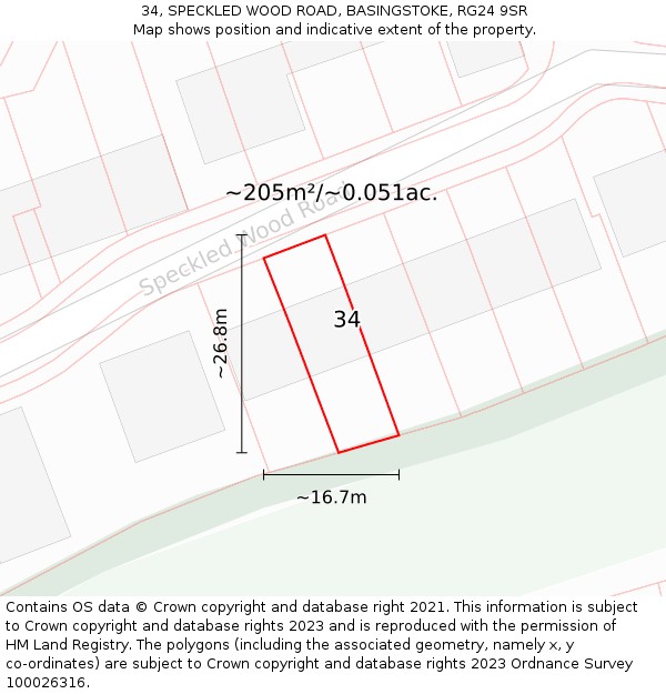 34, SPECKLED WOOD ROAD, BASINGSTOKE, RG24 9SR: Plot and title map