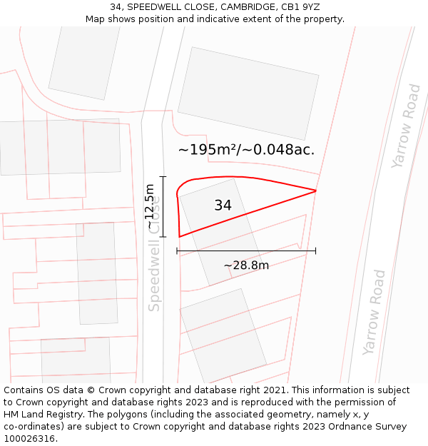 34, SPEEDWELL CLOSE, CAMBRIDGE, CB1 9YZ: Plot and title map