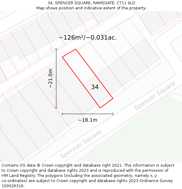 34, SPENCER SQUARE, RAMSGATE, CT11 9LD: Plot and title map