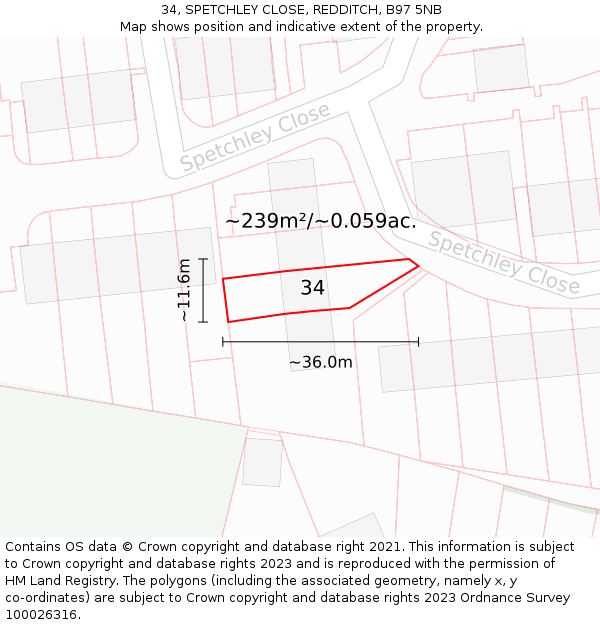 34, SPETCHLEY CLOSE, REDDITCH, B97 5NB: Plot and title map