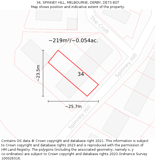 34, SPINNEY HILL, MELBOURNE, DERBY, DE73 8GT: Plot and title map