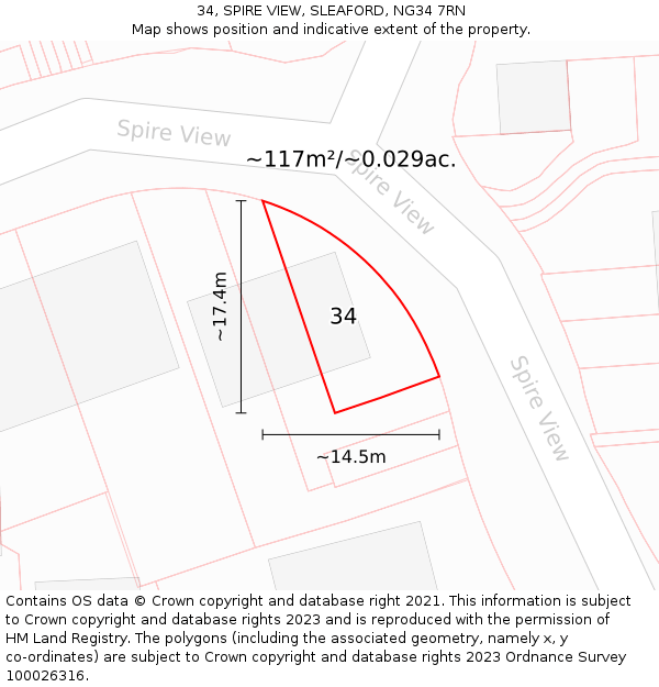 34, SPIRE VIEW, SLEAFORD, NG34 7RN: Plot and title map
