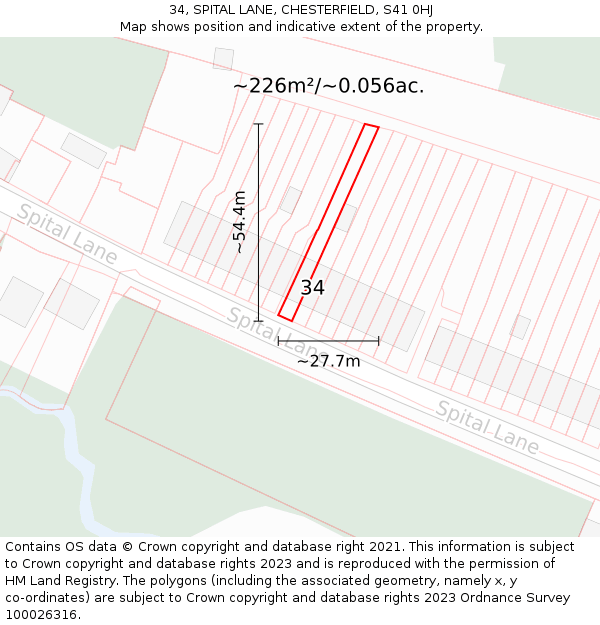 34, SPITAL LANE, CHESTERFIELD, S41 0HJ: Plot and title map