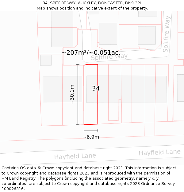 34, SPITFIRE WAY, AUCKLEY, DONCASTER, DN9 3PL: Plot and title map