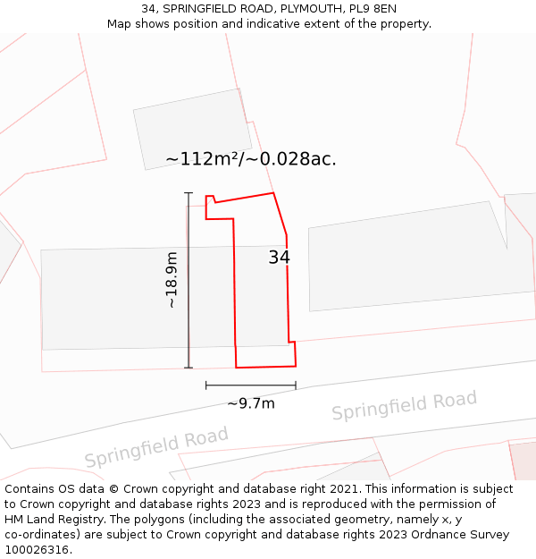 34, SPRINGFIELD ROAD, PLYMOUTH, PL9 8EN: Plot and title map