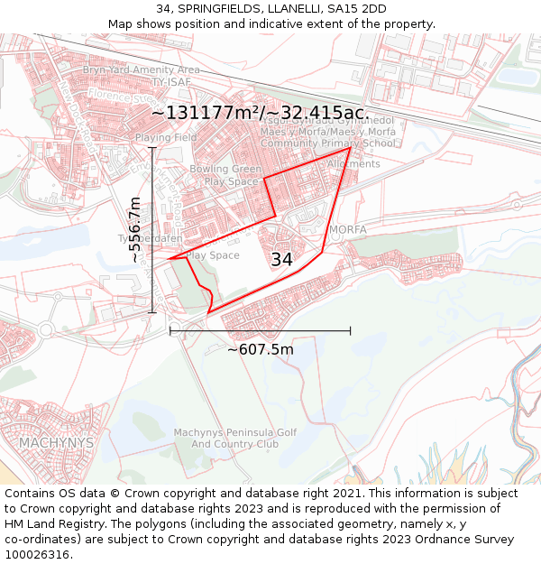 34, SPRINGFIELDS, LLANELLI, SA15 2DD: Plot and title map