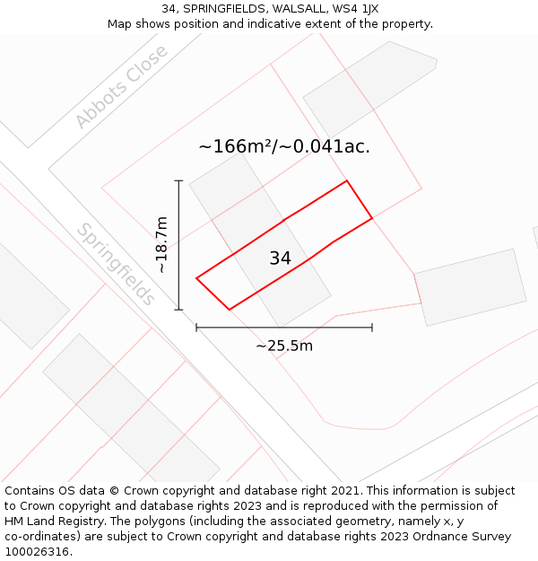 34, SPRINGFIELDS, WALSALL, WS4 1JX: Plot and title map