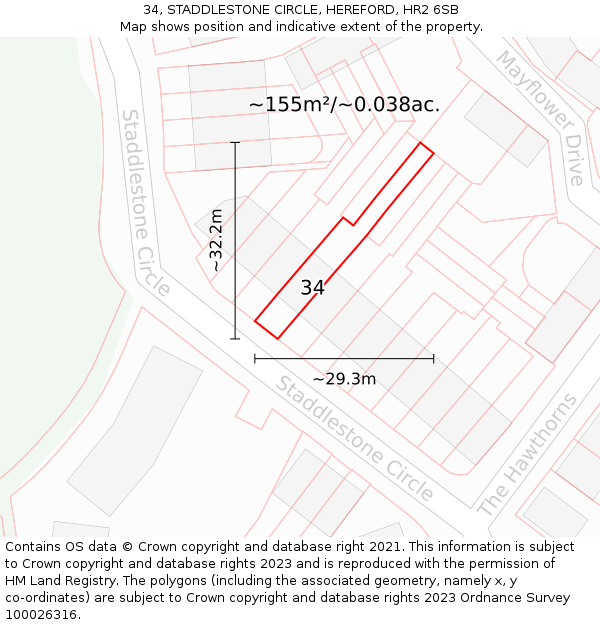 34, STADDLESTONE CIRCLE, HEREFORD, HR2 6SB: Plot and title map