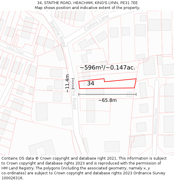 34, STAITHE ROAD, HEACHAM, KING'S LYNN, PE31 7EE: Plot and title map