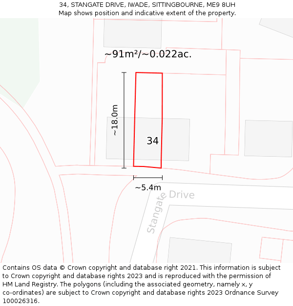 34, STANGATE DRIVE, IWADE, SITTINGBOURNE, ME9 8UH: Plot and title map