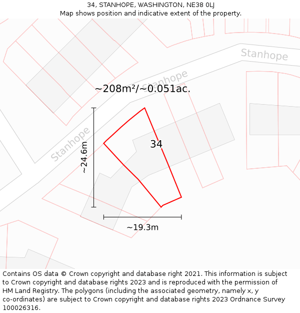34, STANHOPE, WASHINGTON, NE38 0LJ: Plot and title map