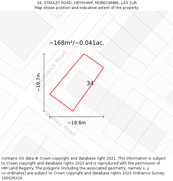 34, STANLEY ROAD, HEYSHAM, MORECAMBE, LA3 1UR: Plot and title map
