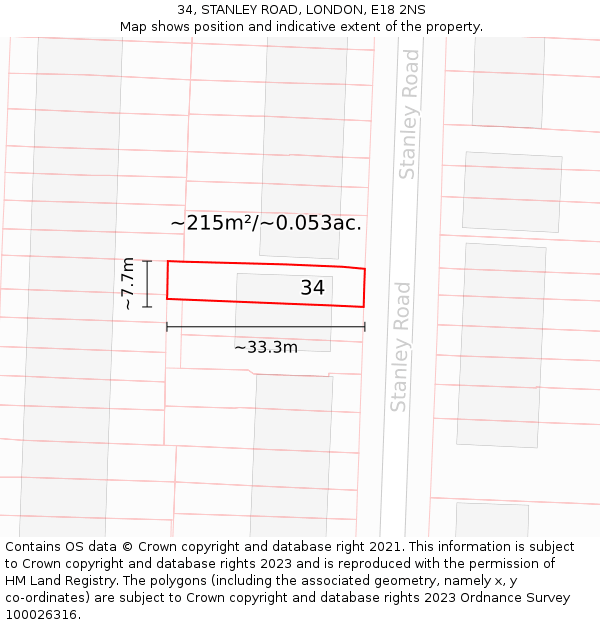 34, STANLEY ROAD, LONDON, E18 2NS: Plot and title map