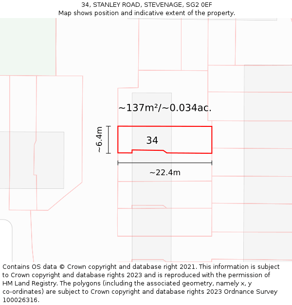 34, STANLEY ROAD, STEVENAGE, SG2 0EF: Plot and title map