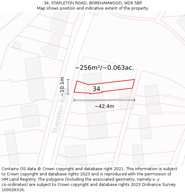 34, STAPLETON ROAD, BOREHAMWOOD, WD6 5BP: Plot and title map