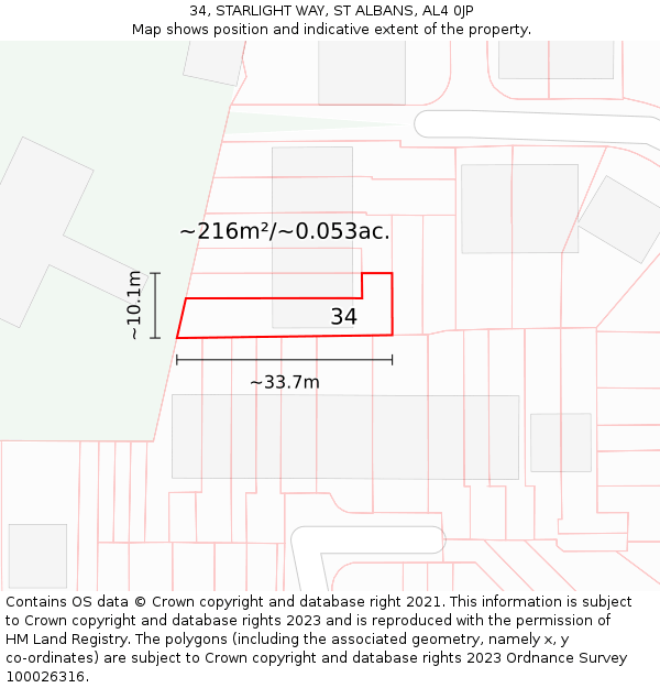 34, STARLIGHT WAY, ST ALBANS, AL4 0JP: Plot and title map