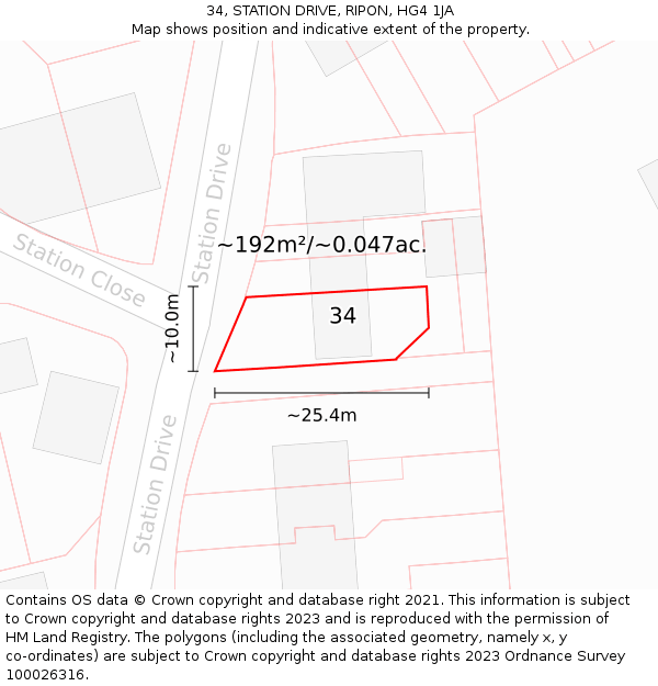 34, STATION DRIVE, RIPON, HG4 1JA: Plot and title map