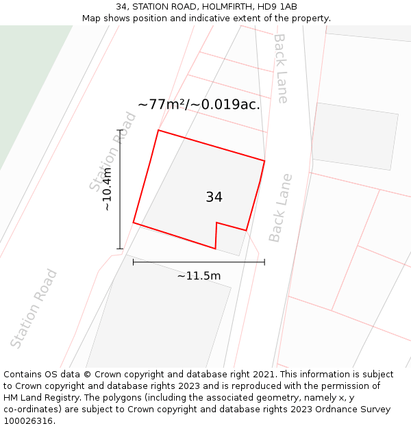 34, STATION ROAD, HOLMFIRTH, HD9 1AB: Plot and title map