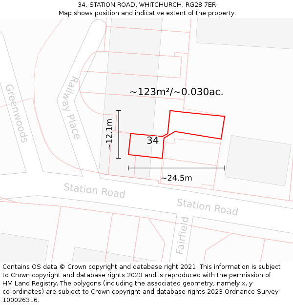 34, STATION ROAD, WHITCHURCH, RG28 7ER: Plot and title map
