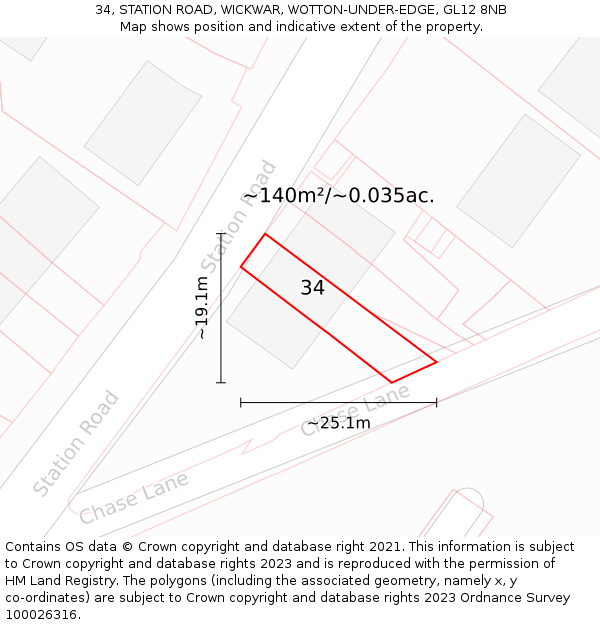 34, STATION ROAD, WICKWAR, WOTTON-UNDER-EDGE, GL12 8NB: Plot and title map