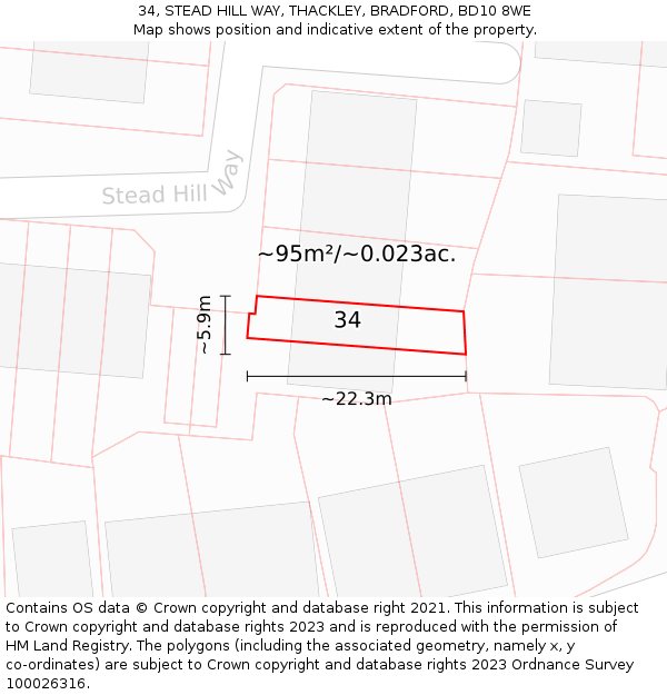34, STEAD HILL WAY, THACKLEY, BRADFORD, BD10 8WE: Plot and title map