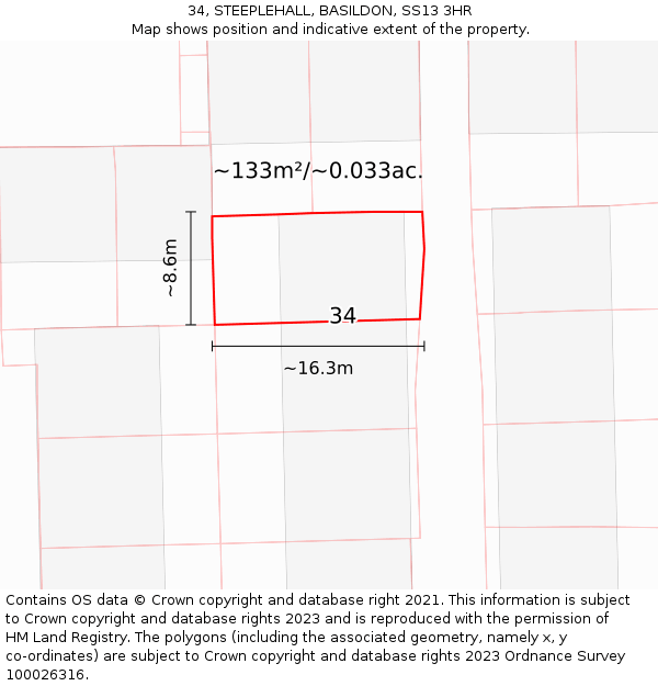 34, STEEPLEHALL, BASILDON, SS13 3HR: Plot and title map