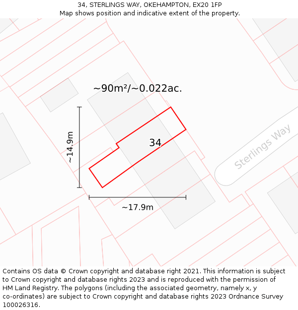34, STERLINGS WAY, OKEHAMPTON, EX20 1FP: Plot and title map