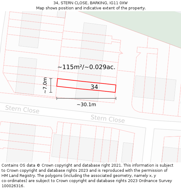 34, STERN CLOSE, BARKING, IG11 0XW: Plot and title map