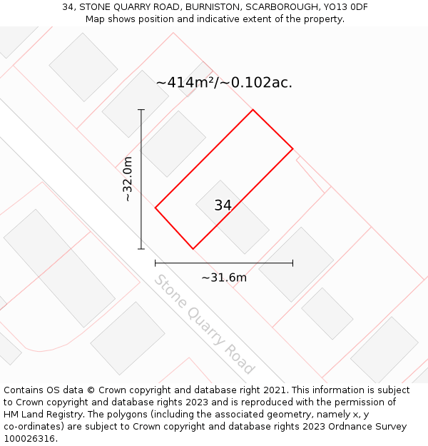 34, STONE QUARRY ROAD, BURNISTON, SCARBOROUGH, YO13 0DF: Plot and title map