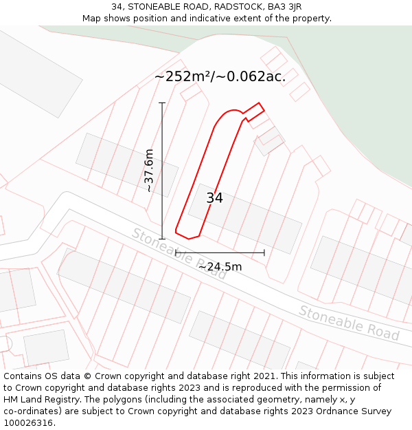 34, STONEABLE ROAD, RADSTOCK, BA3 3JR: Plot and title map