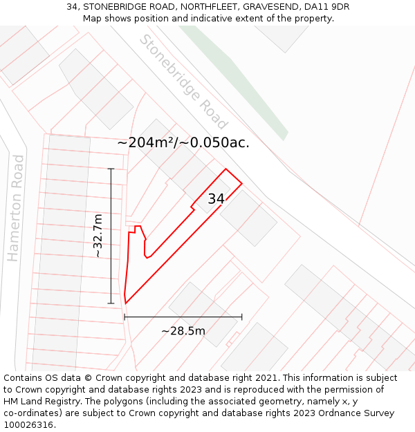 34, STONEBRIDGE ROAD, NORTHFLEET, GRAVESEND, DA11 9DR: Plot and title map