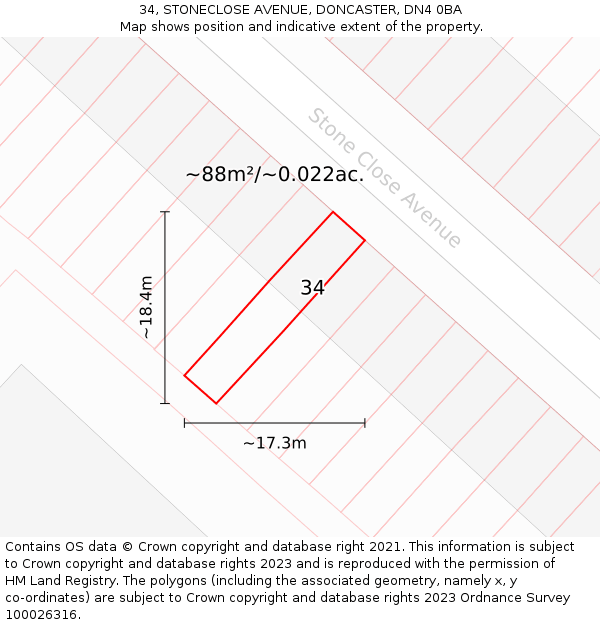 34, STONECLOSE AVENUE, DONCASTER, DN4 0BA: Plot and title map