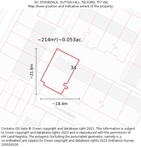 34, STONEDALE, SUTTON HILL, TELFORD, TF7 4AJ: Plot and title map
