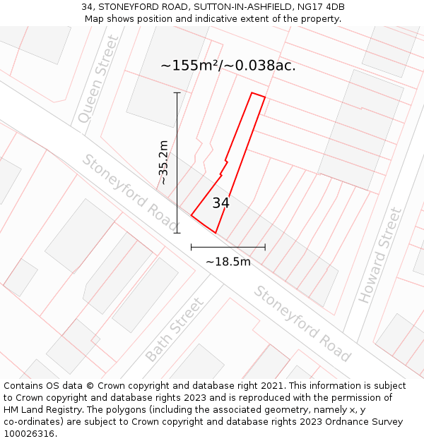 34, STONEYFORD ROAD, SUTTON-IN-ASHFIELD, NG17 4DB: Plot and title map