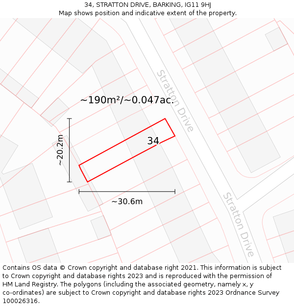 34, STRATTON DRIVE, BARKING, IG11 9HJ: Plot and title map