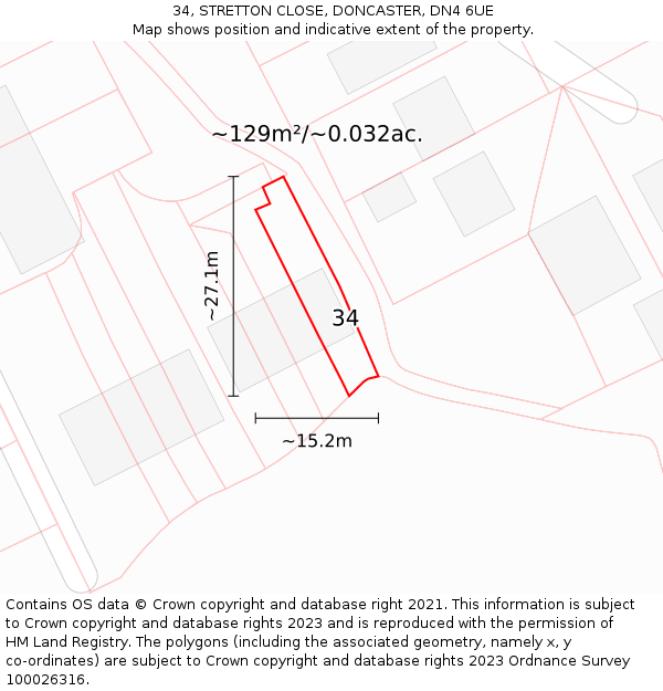 34, STRETTON CLOSE, DONCASTER, DN4 6UE: Plot and title map
