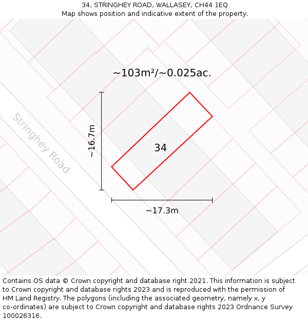 34, STRINGHEY ROAD, WALLASEY, CH44 1EQ: Plot and title map
