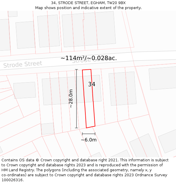 34, STRODE STREET, EGHAM, TW20 9BX: Plot and title map