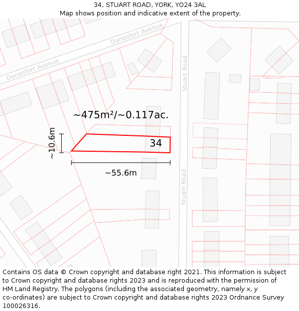 34, STUART ROAD, YORK, YO24 3AL: Plot and title map