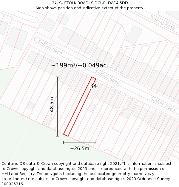 34, SUFFOLK ROAD, SIDCUP, DA14 5DD: Plot and title map
