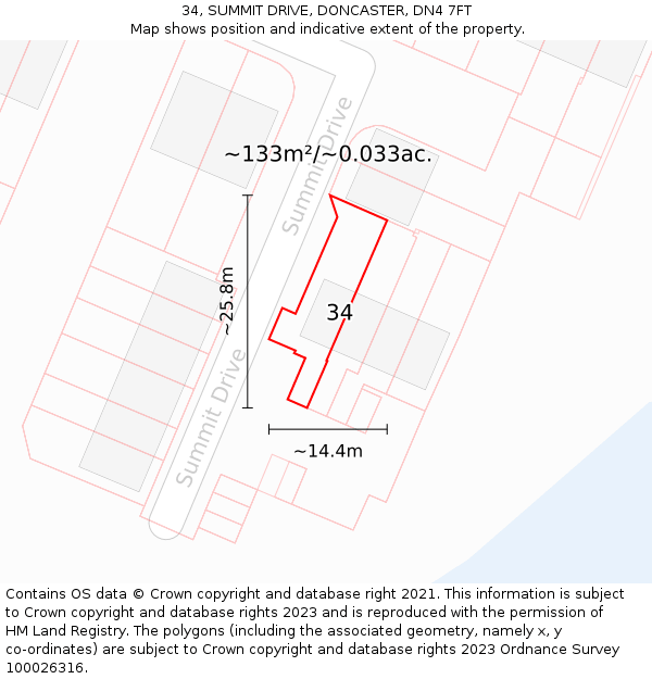 34, SUMMIT DRIVE, DONCASTER, DN4 7FT: Plot and title map