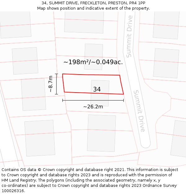 34, SUMMIT DRIVE, FRECKLETON, PRESTON, PR4 1PP: Plot and title map