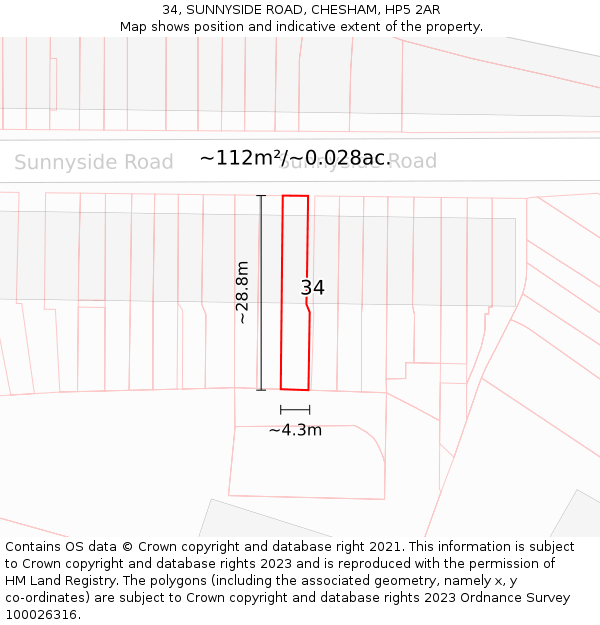 34, SUNNYSIDE ROAD, CHESHAM, HP5 2AR: Plot and title map